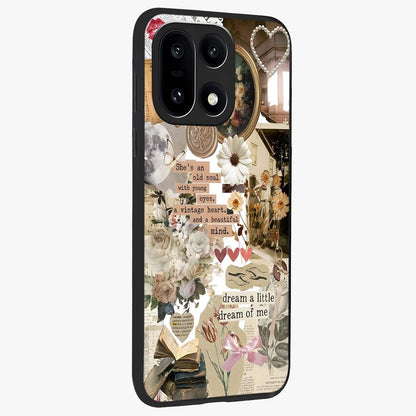Aesthetic Brown Vintage Collage Glass Case for 1+15 side perspective highlighting detailed aesthetic collage elements