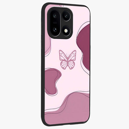 Aesthetic Pinkish Custom Name Butterfly Glass Case for 1+15 side perspective highlighting premium edges and butterfly detailing
