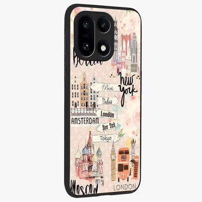 Aesthetic Travel Glass Case for 1+15 side perspective highlighting bold travel graphic details