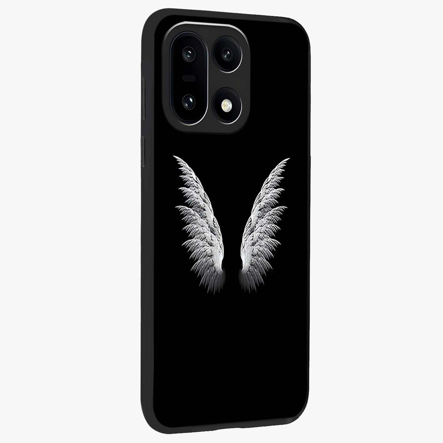 Angel Wing Grace Glass Case for 1+15 side perspective highlighting delicate wing illustration details