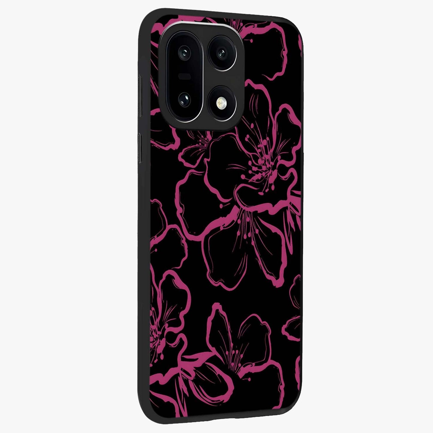 Black Violet Sketch Garden Glass Case for 1+15 side perspective highlighting elegant sketch detailing and premium finish