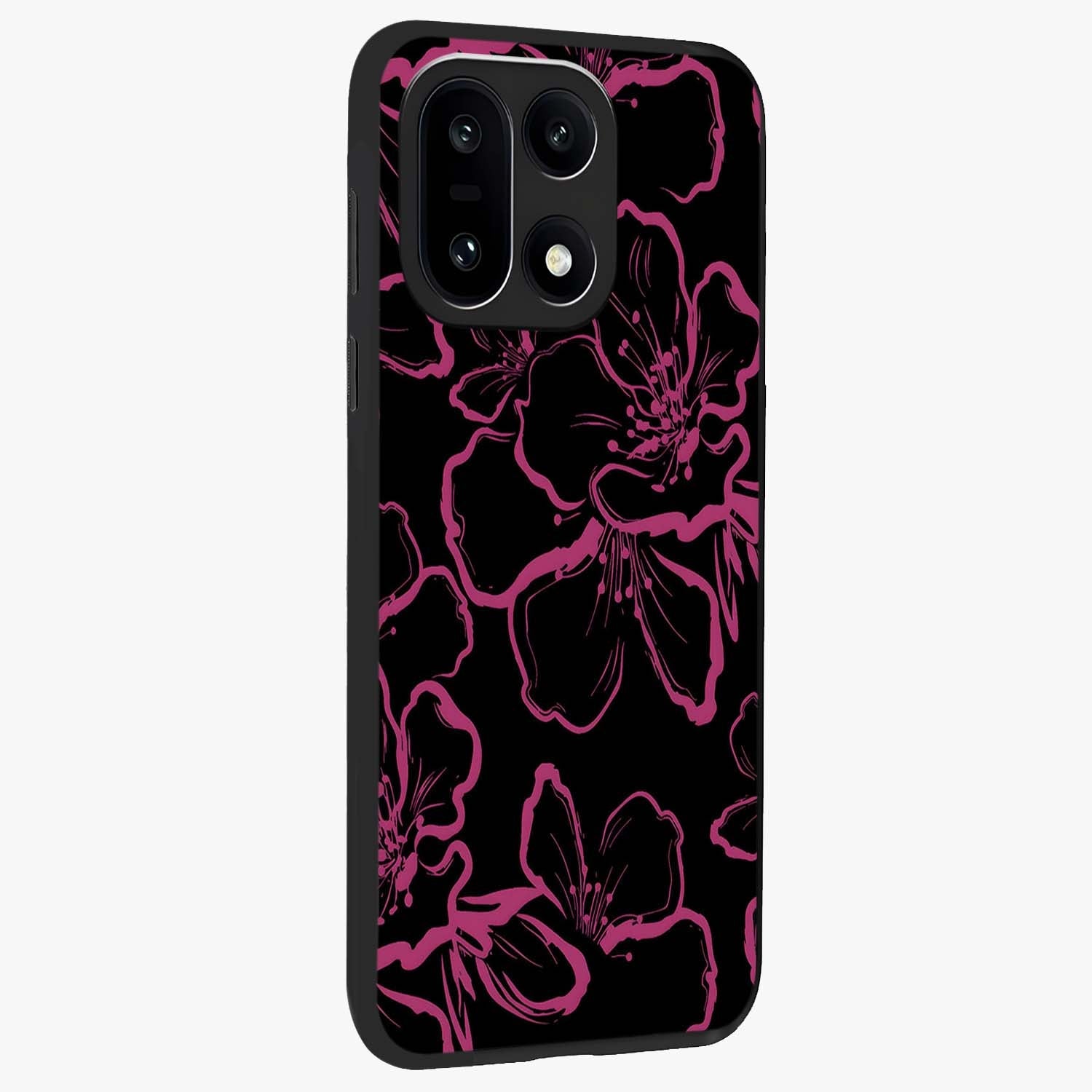 Black Violet Sketch Garden Glass Case for 1+15 side perspective highlighting elegant sketch detailing and premium finish