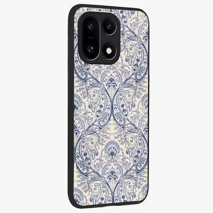 Blue Paisley Bloom Glass Case for 1+15 side perspective highlighting elegant paisley textures and premium build