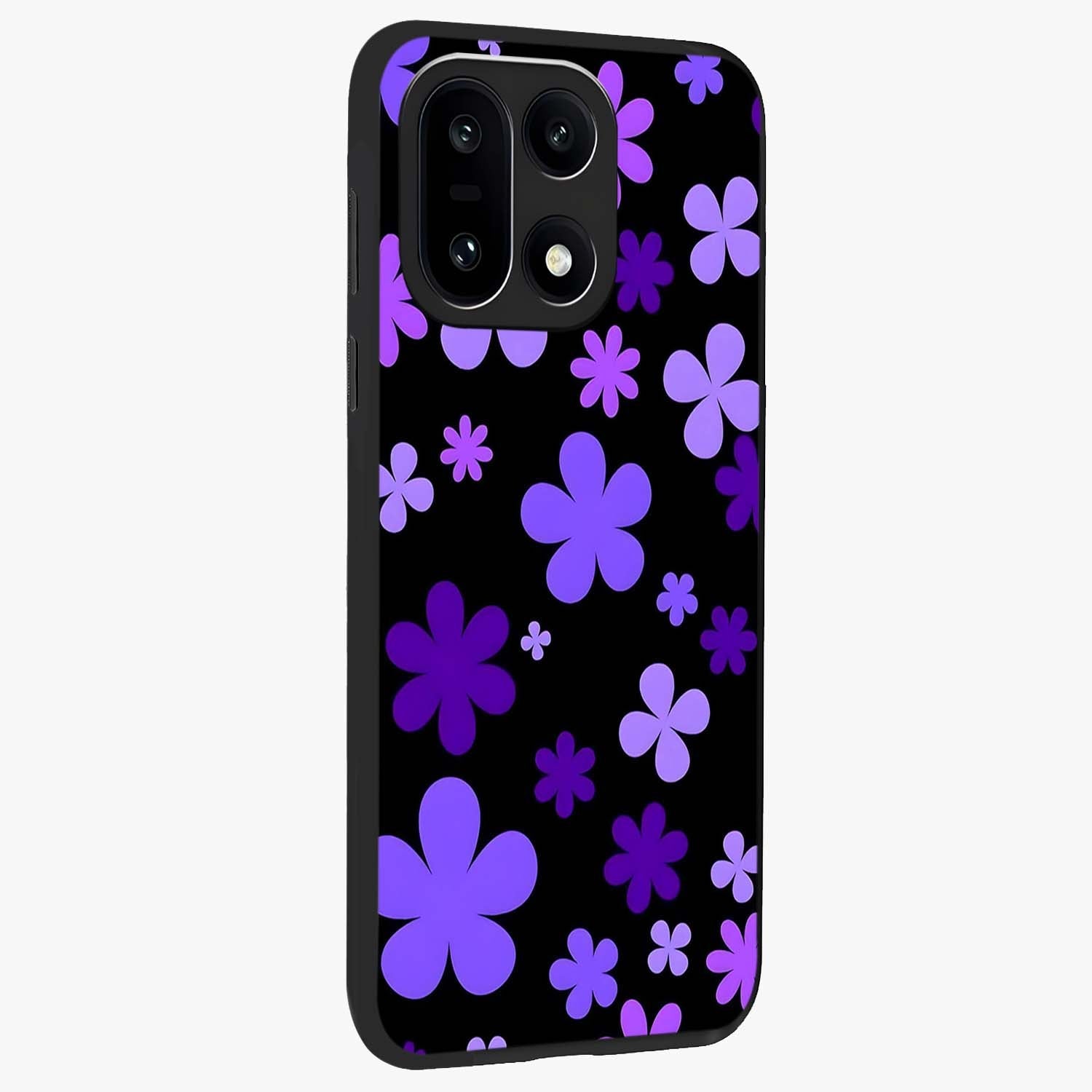 Blue Retro Pop Flowers Glass Case for 1+15 side perspective highlighting colorful vintage floral detailing