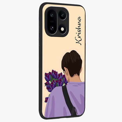 Boy Holding Flowers Glass Case for 1+15 side perspective highlighting delicate flower details and premium build