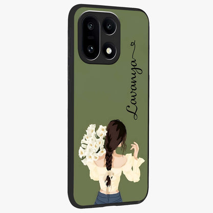 Braided Spring Beauty With Custom Name Glass Case for 1+15 side perspective highlighting custom name typography and smooth edges