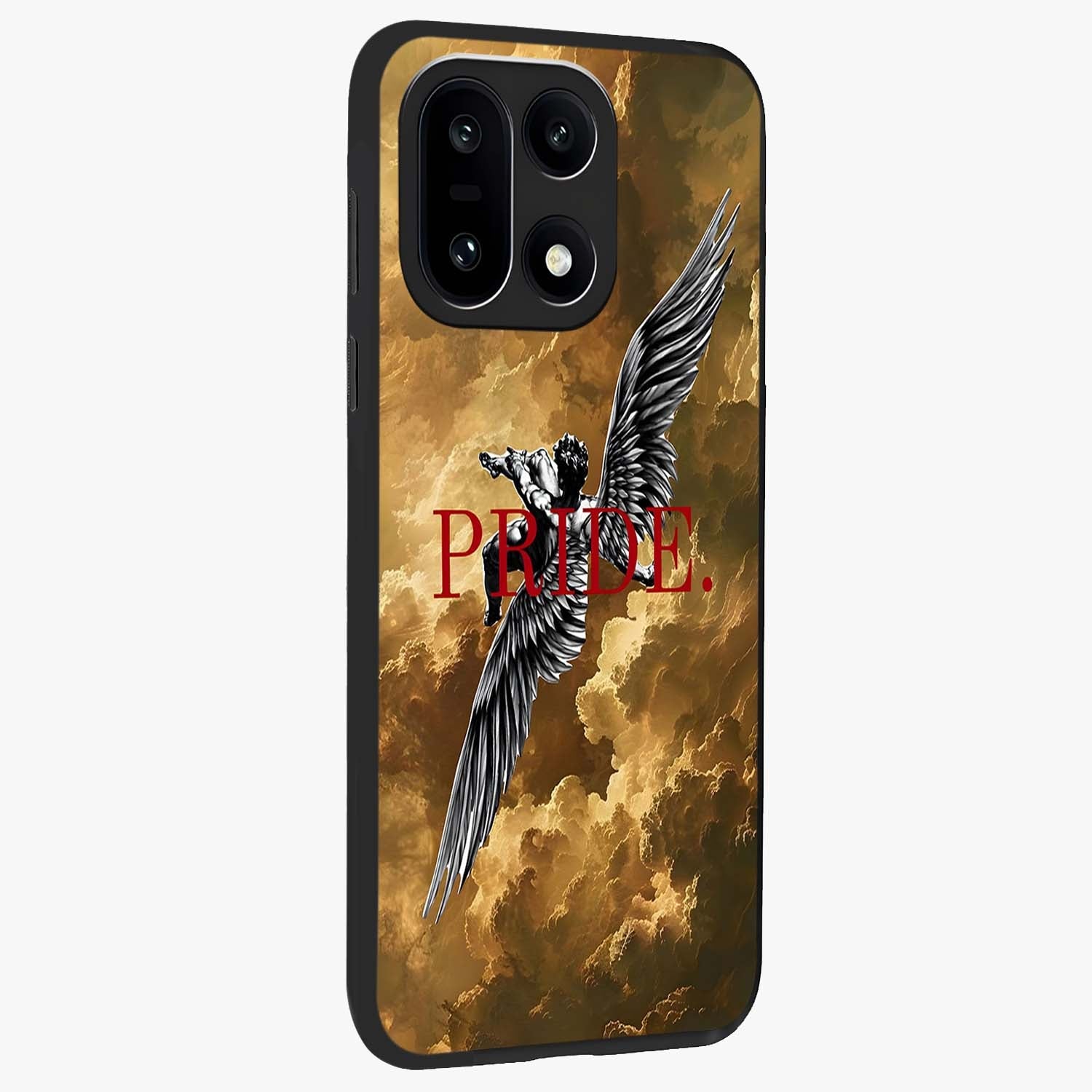 Celestial Fallen Pride Glass Case for 1+15 side perspective highlighting deep space textures and premium edge finish