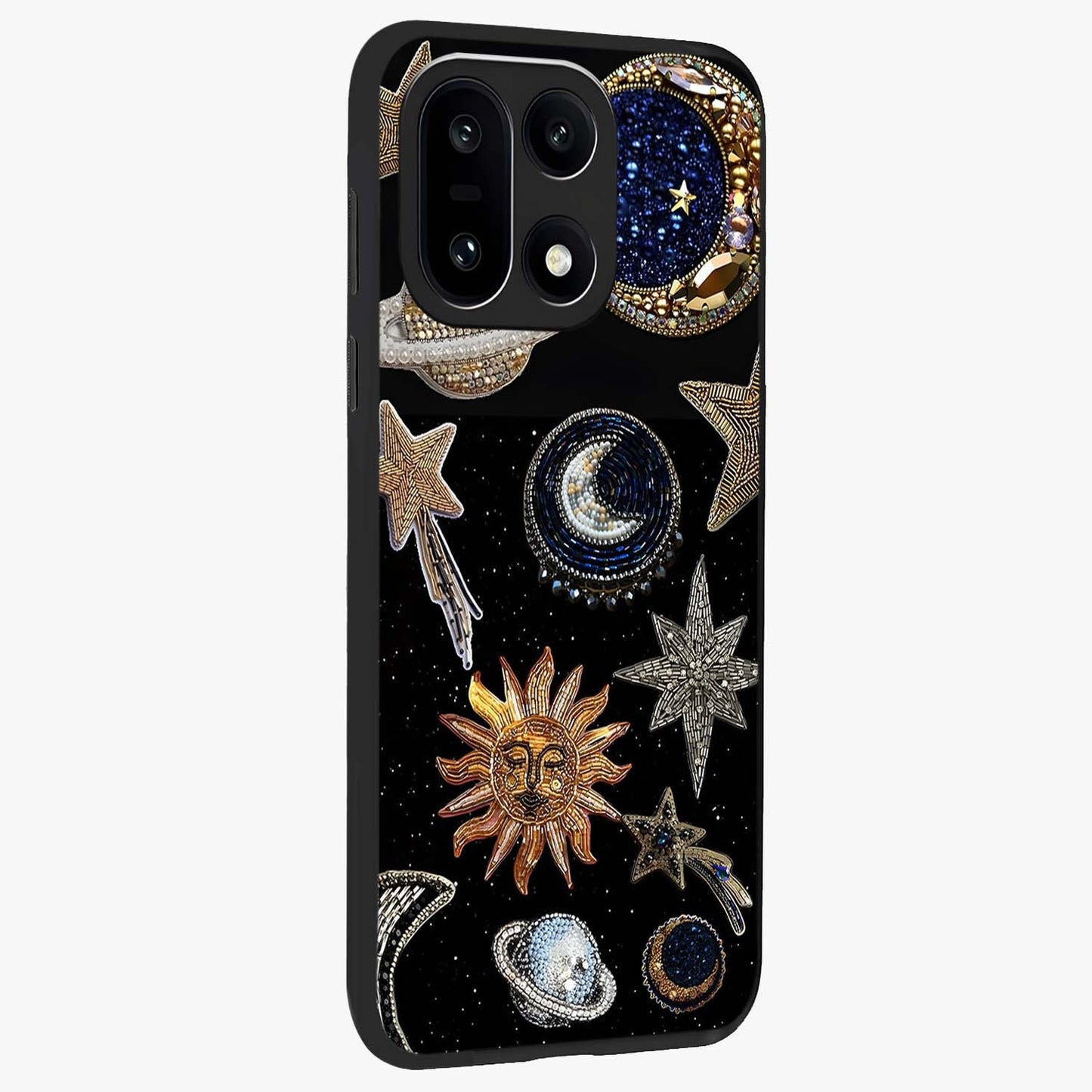 Celestial Gem Constellations Glass Case for 1+15 side perspective highlighting intricate star patterns and premium build