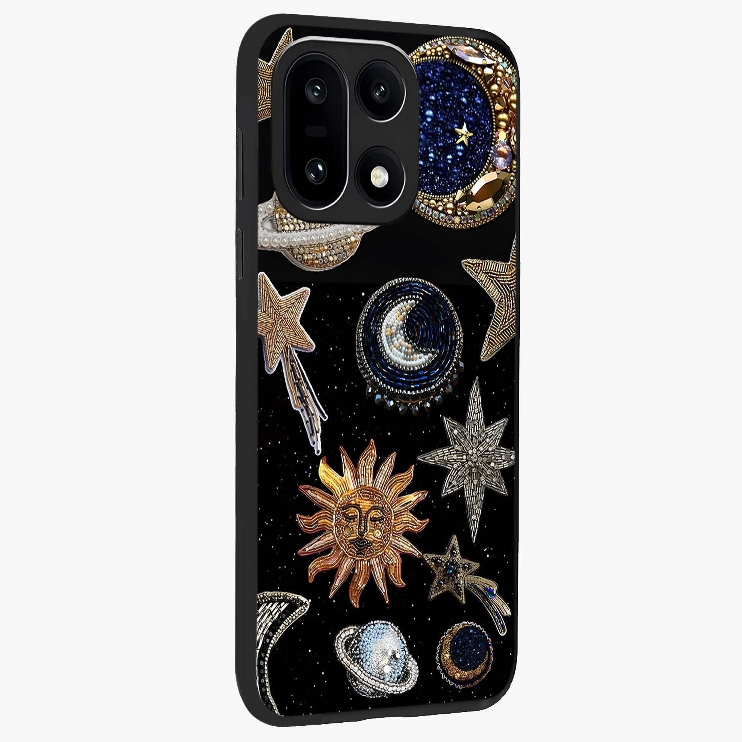 Celestial Gem Constellations Glass Case for 1+15 side perspective highlighting intricate star patterns and premium build