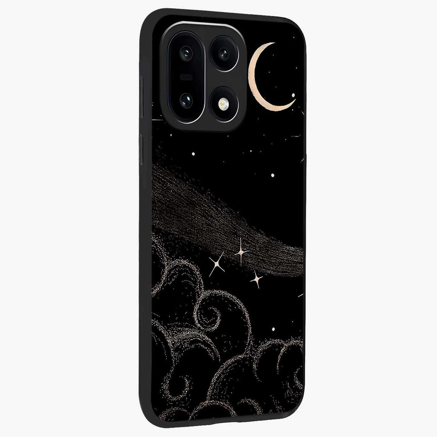 Celestial Midnight Veil Glass Case for 1+15 side perspective highlighting rich night tones and sleek premium edges
