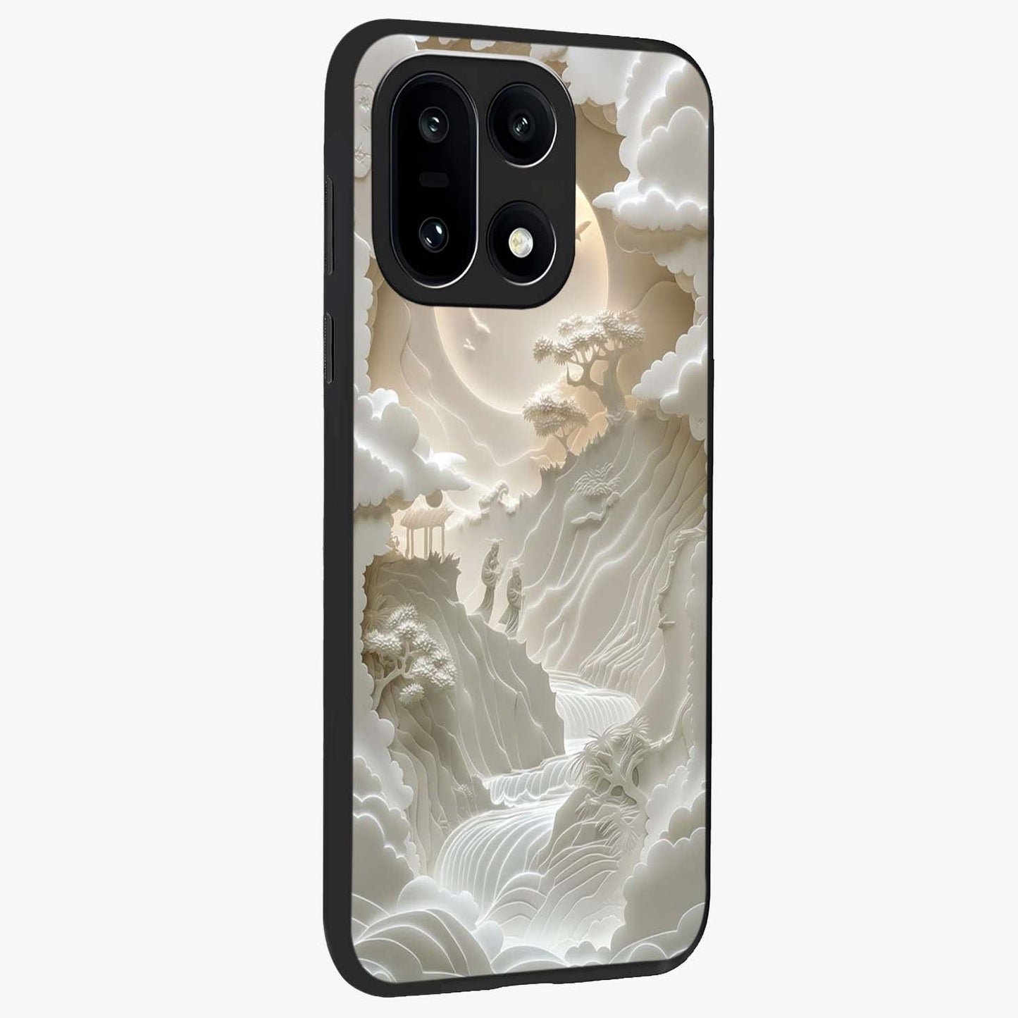 Celestial Origami Glass Case for 1+15 side perspective highlighting sharp detailing and smooth premium build