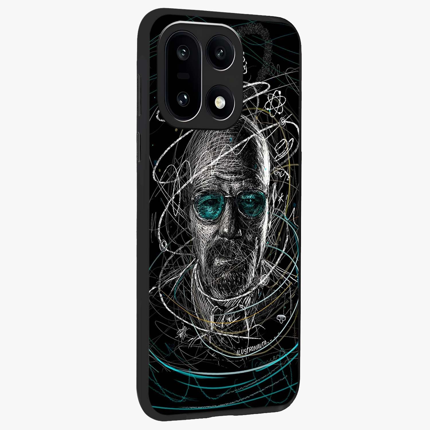 Chaotic Mind Genius Glass Case for 1+15 side perspective highlighting creative detailing and premium edge finish