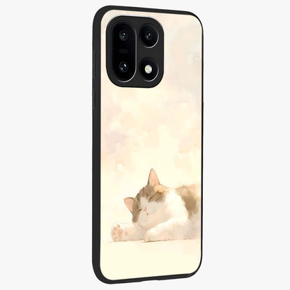 Cloud Nap Cat Glass Case for 1+15 side perspective highlighting charming feline details and premium edge finish