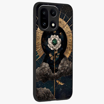 Cosmic Bloom Rose Glass Case for 1+15 side perspective highlighting glowing rose details and smooth premium build