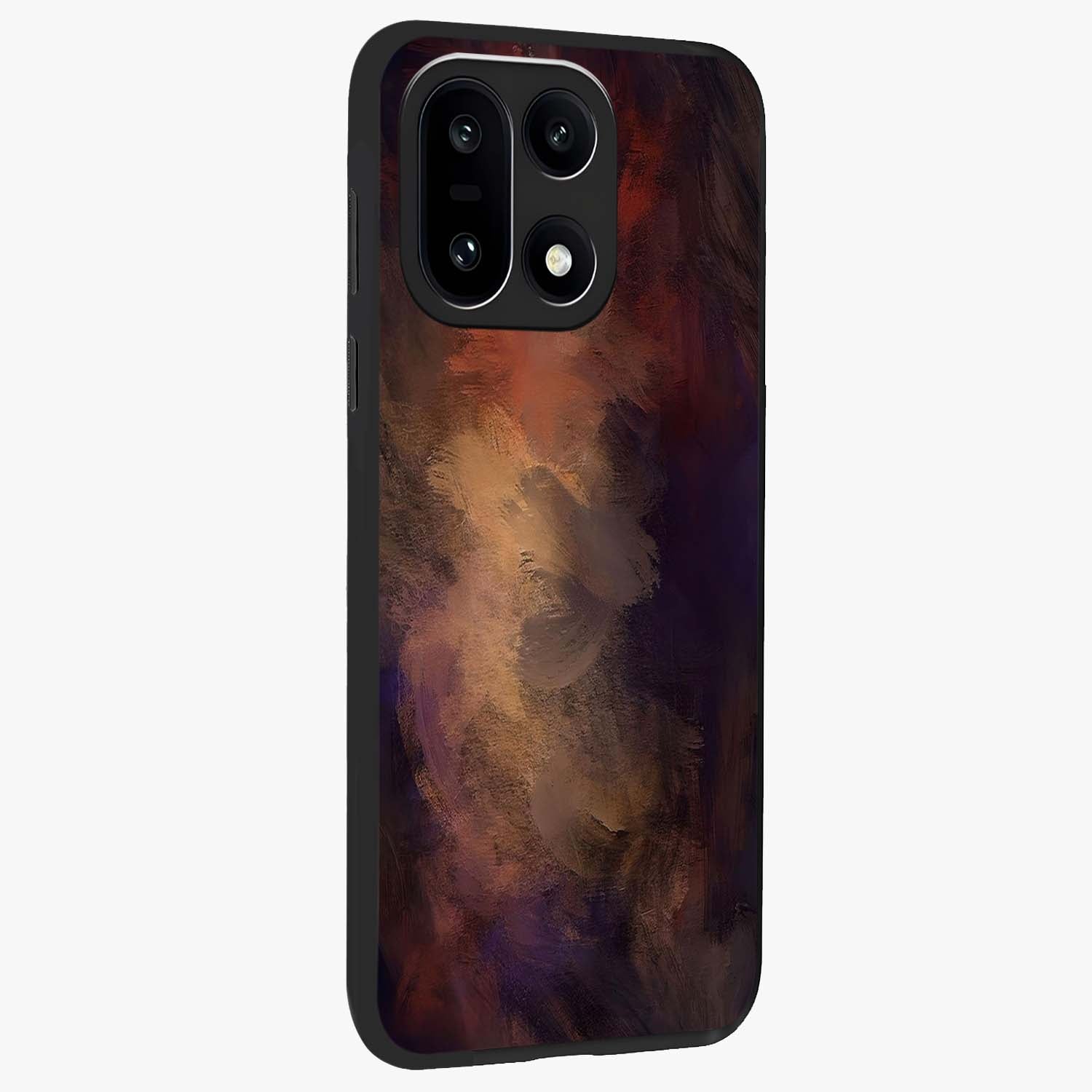 Crimson Dusk Whirl Glass Case for 1+15 side perspective highlighting fluid red textures and sleek build