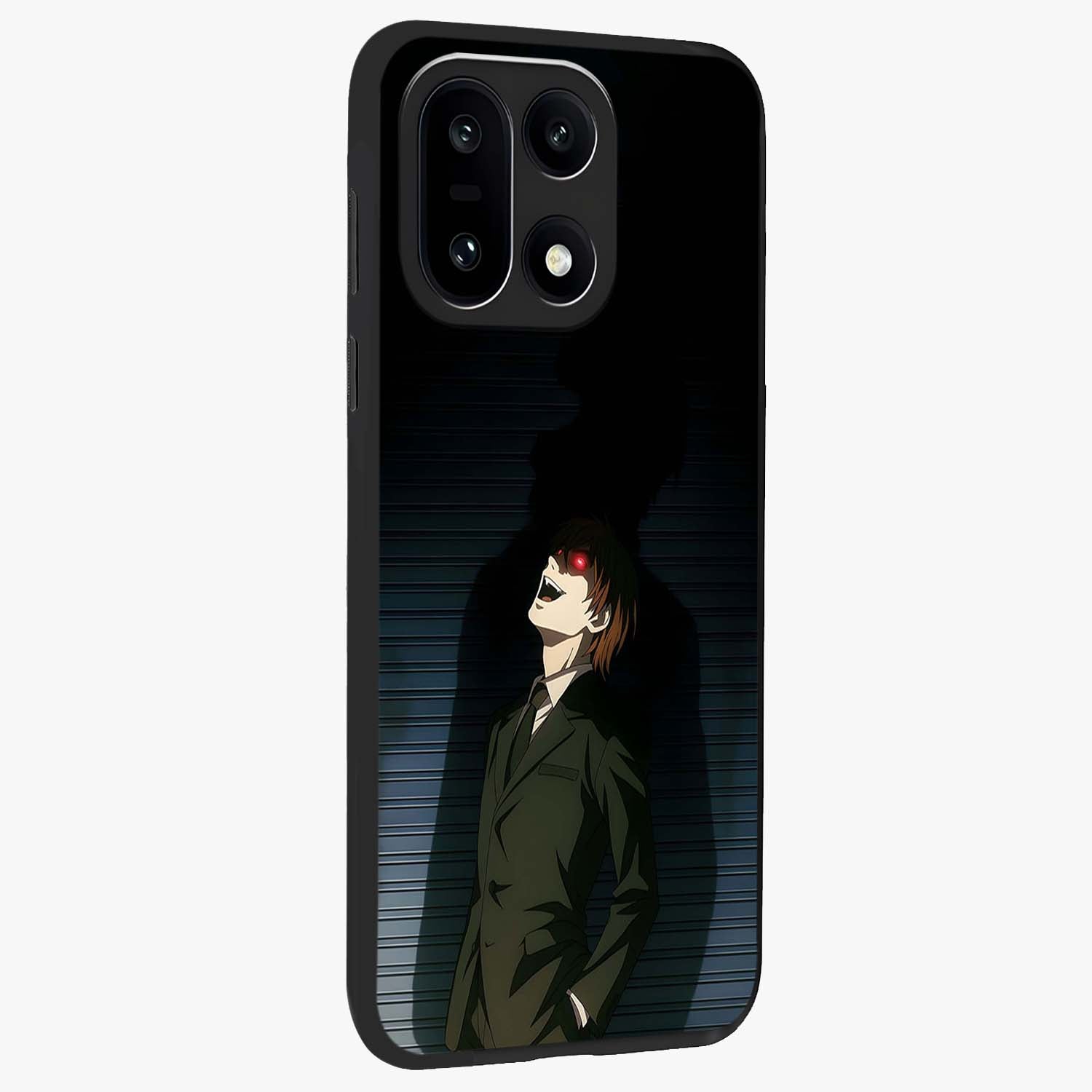 Crimson Shadow King Glass Case for 1+15 side perspective highlighting dramatic contrast and premium finish