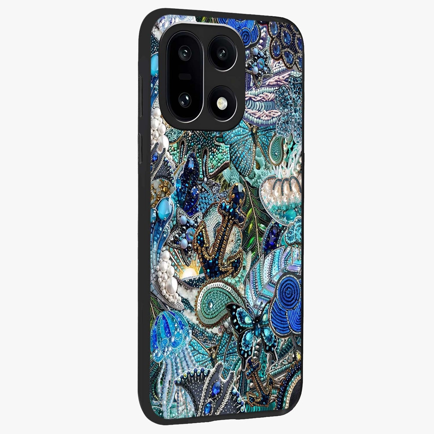 Crystal Ocean Magic Glass Case for 1+15 side perspective highlighting wave textures and smooth premium build