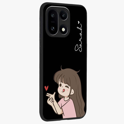 Cute Girl Firing Heart Glass Case for 1+15 side perspective highlighting playful design elements and sleek build