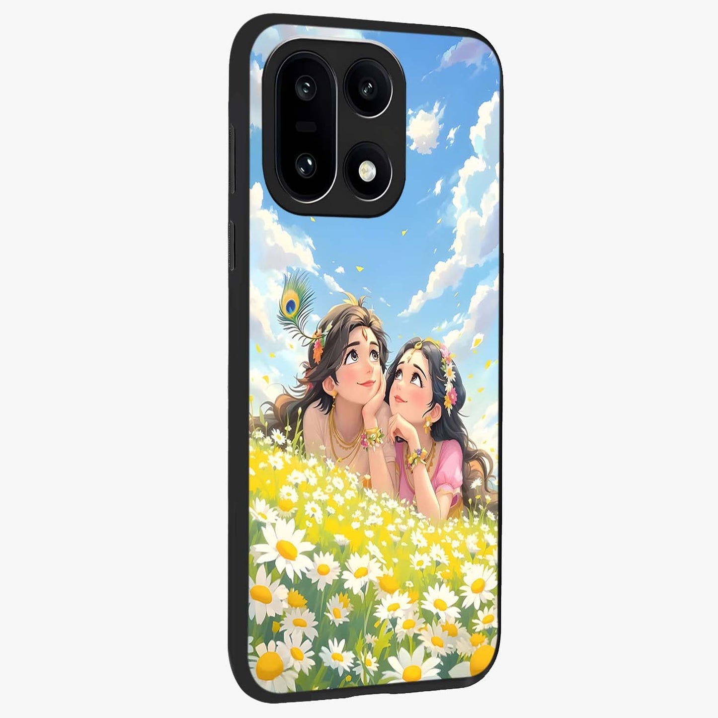 Daisy Daydream Love Glass Case for 1+15 side perspective highlighting charming floral textures and premium edge finish