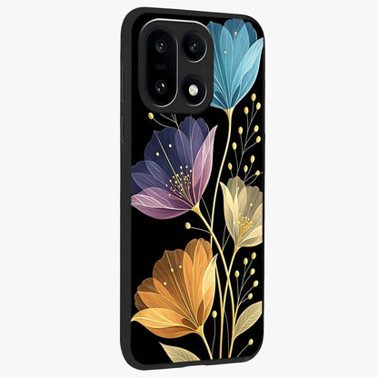 Delicate Multicolor Flowers Glass Case for 1+15 side perspective highlighting colorful floral textures and premium edges