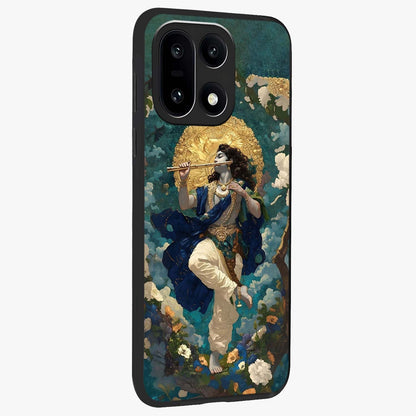 Divine Krishna Art Glass Case for 1+15 side perspective highlighting intricate divine illustration and premium edges