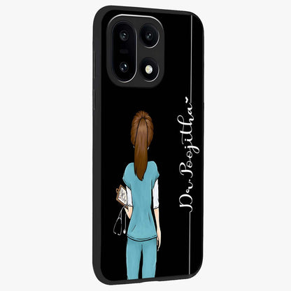 Doctor Pattern Custom Name Glass Case for 1+15 side perspective highlighting custom typography and smooth premium edges