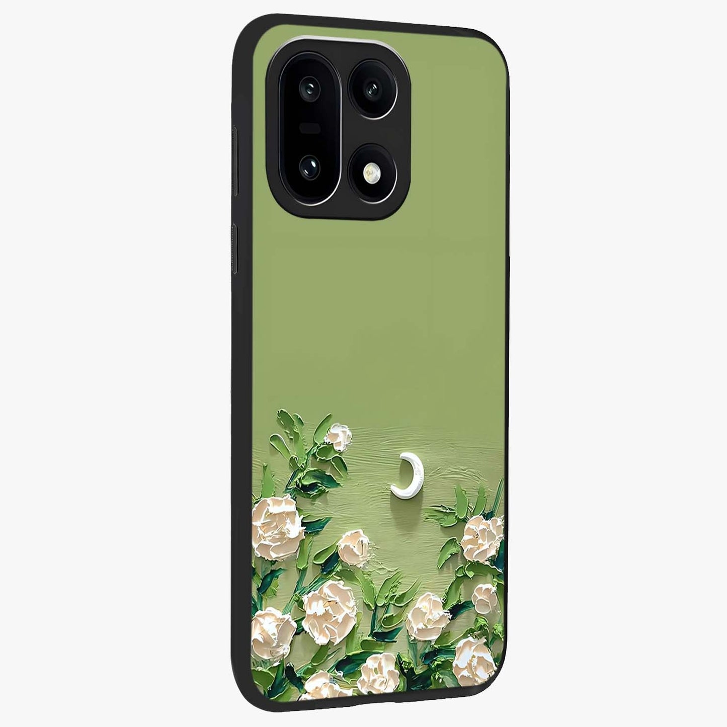 Emerald Bloom Calm Glass Case for 1+15 side perspective highlighting delicate bloom detailing and smooth edges