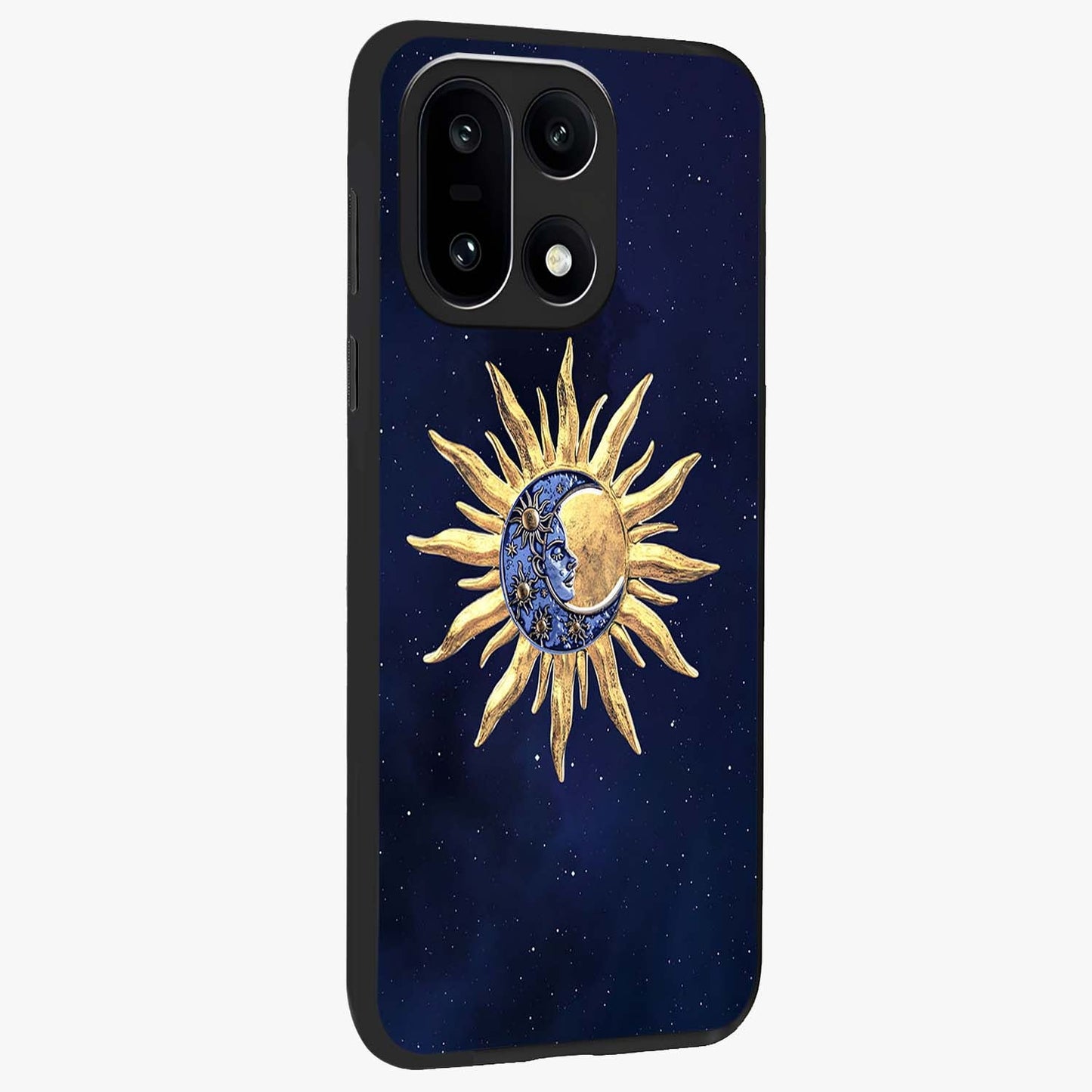 Eternal Cosmic Balance Glass Case for 1+15 side perspective highlighting intricate space detailing and smooth build