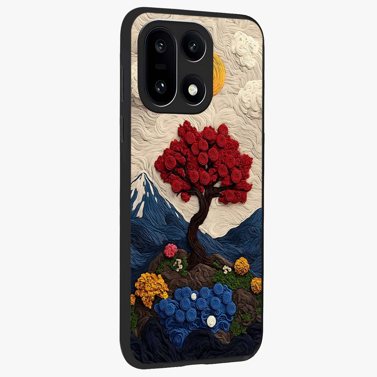 Eternal Nature Tapestry Glass Case for 1+15 side perspective highlighting woven texture design and premium edge finish