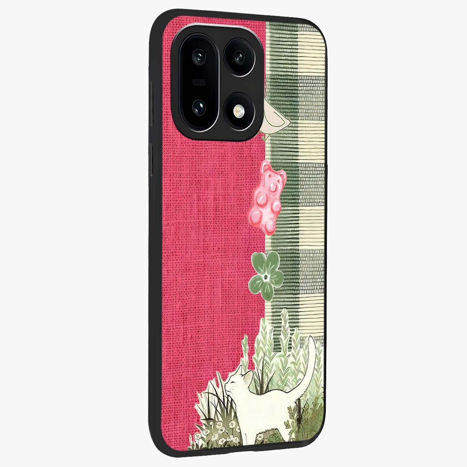Fabric Patterns Glass Case for 1+15 side perspective highlighting woven texture design and smooth build