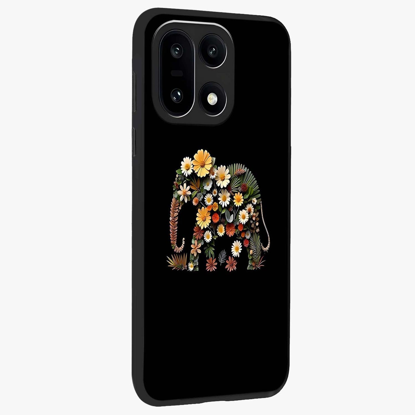 Floral Elephant Glass Case for 1+15 side perspective highlighting intricate artwork and smooth premium build