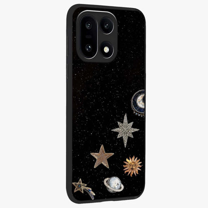 Galactic Charm Glow Glass Case for 1+15 side perspective highlighting vibrant star detailing and sleek premium edges