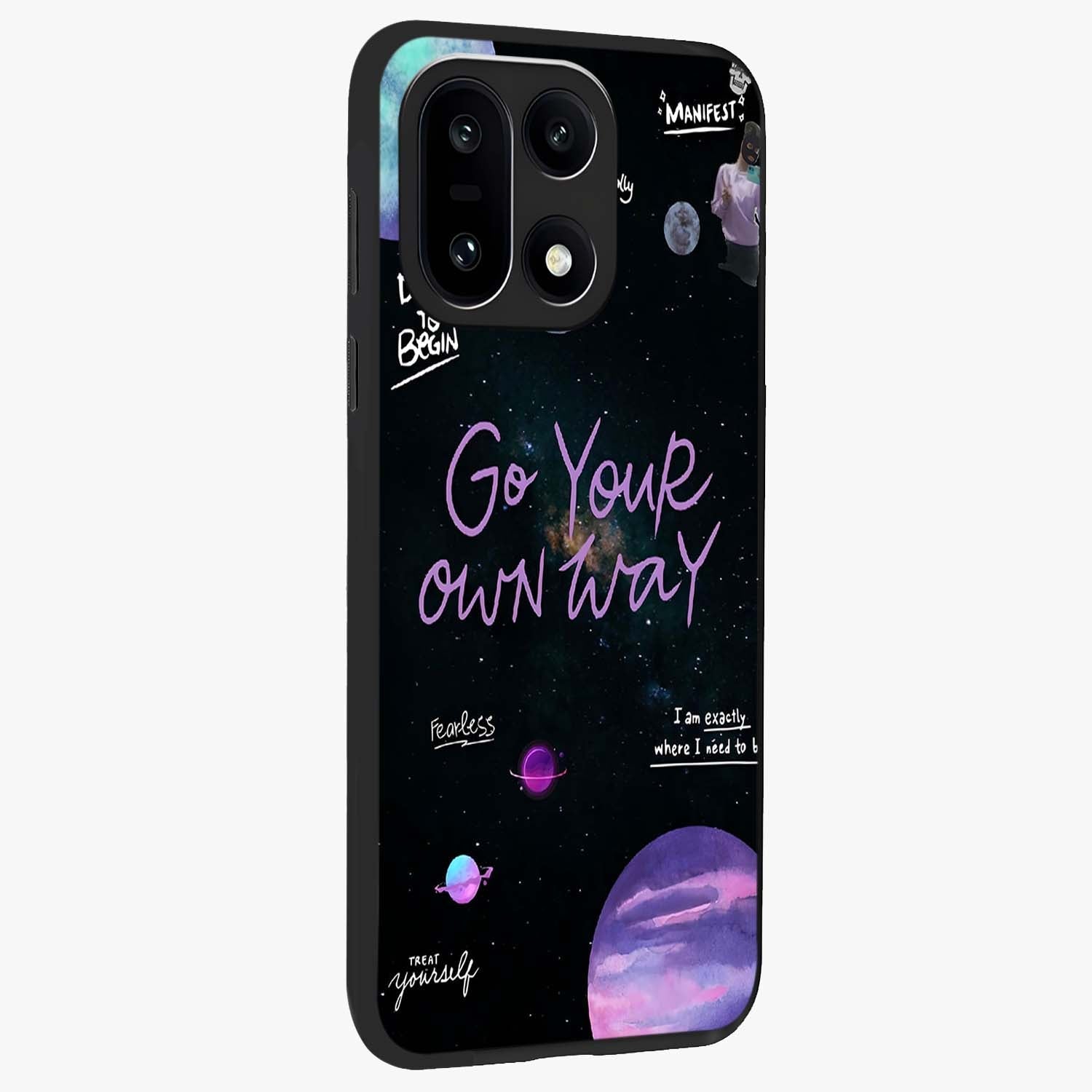 Galactic Vibes Universe Glass Case for 1+15 side perspective highlighting bold cosmic textures and sleek build