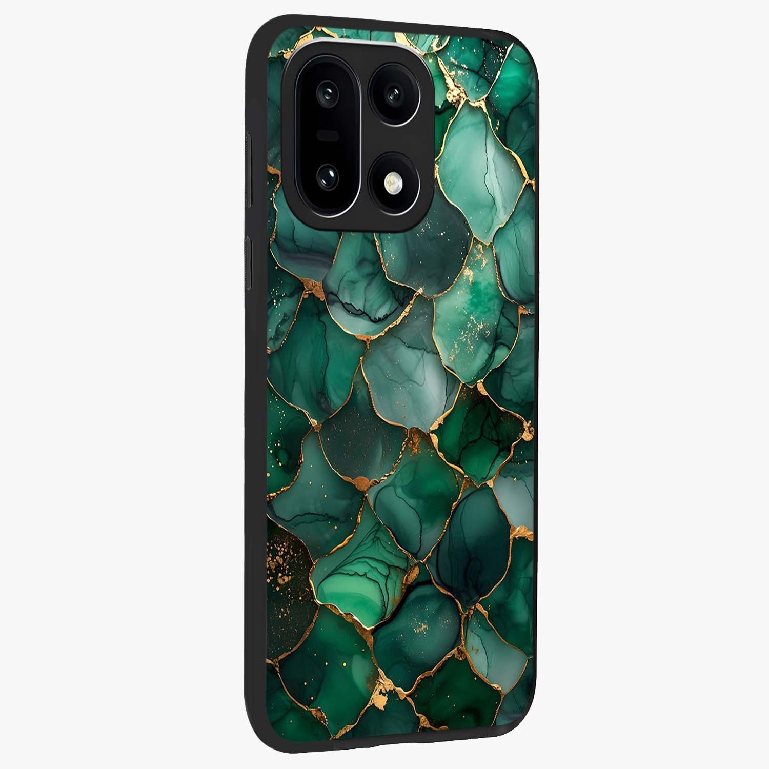 Geometric Polyester Pattern Glass Case for 1+15 side perspective highlighting sharp pattern textures and smooth premium build