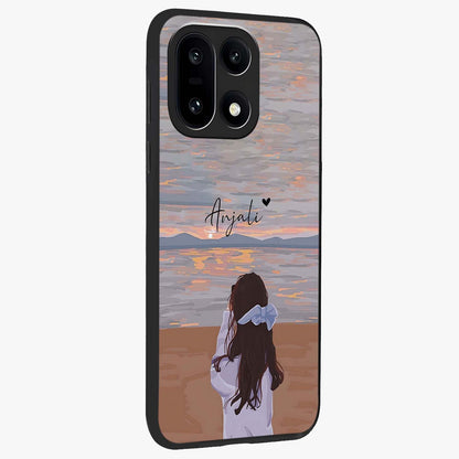 Girl Facing Sunset Beach Glass Case for 1+15 side perspective highlighting calming sunset gradients and smooth edges