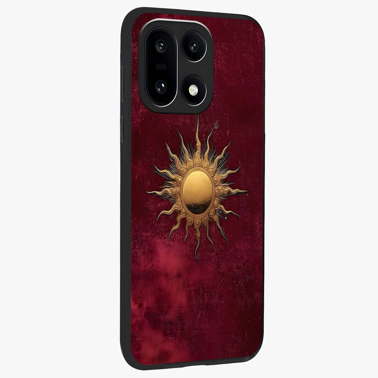 Gold Sun Blush Glass Case for 1+15 side perspective highlighting radiant textures and smooth premium build
