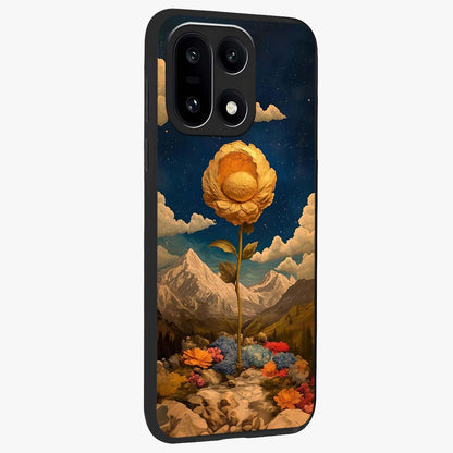 Golden Bloom Night Glass Case for 1+15 side perspective highlighting radiant bloom detailing and premium edges