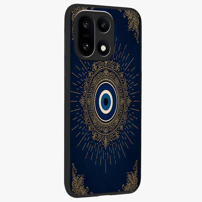Golden Evil Eye Mandala Glass Case for 1+15 side perspective highlighting rich textures and sleek premium build