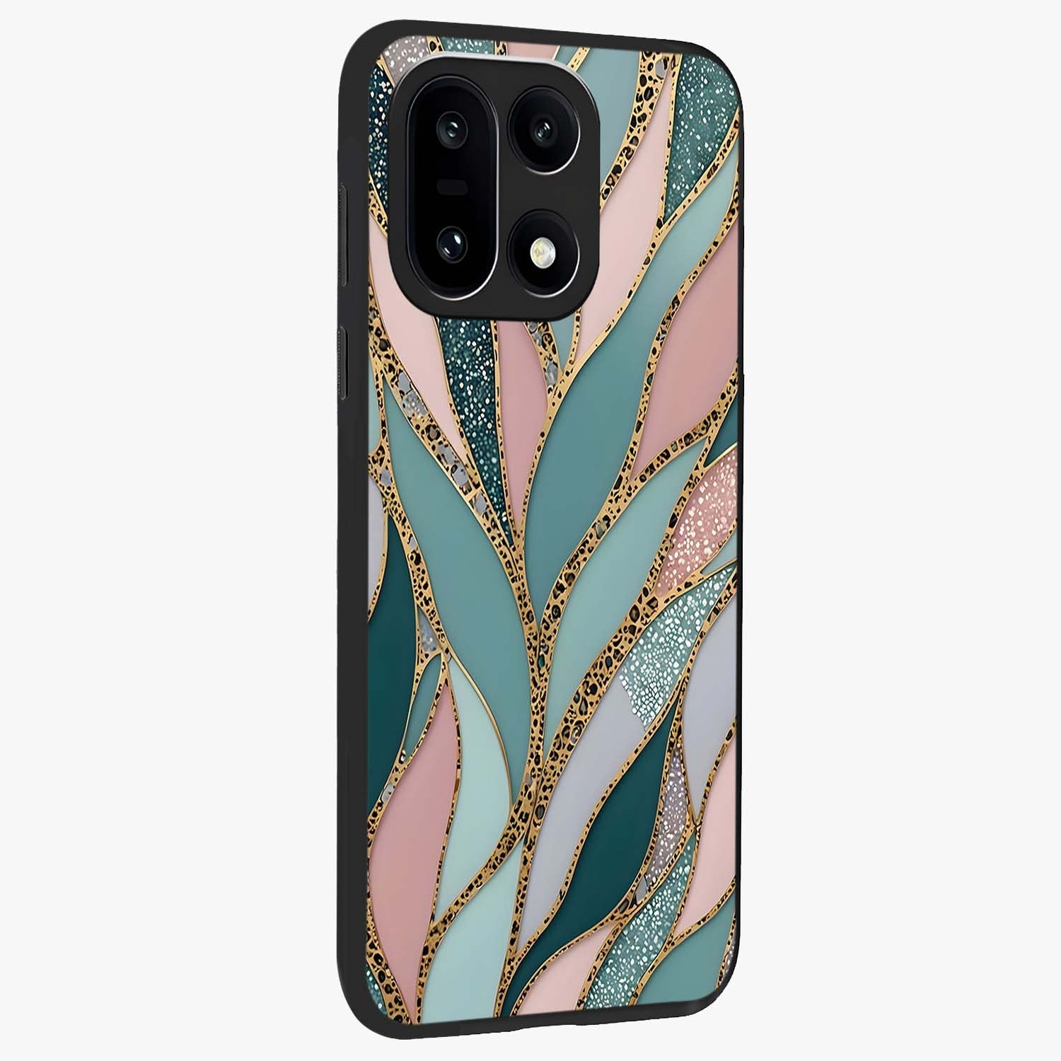 Golden Leaf Dreams Glass Case for 1+15 side perspective highlighting delicate leaf textures and smooth build