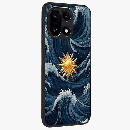 Golden Wave Rise Glass Case for 1+15 side perspective highlighting smooth wave textures and premium edges