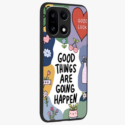 Good Thing Quote Glass Case for 1+15 side perspective highlighting bold text detailing and sleek premium build