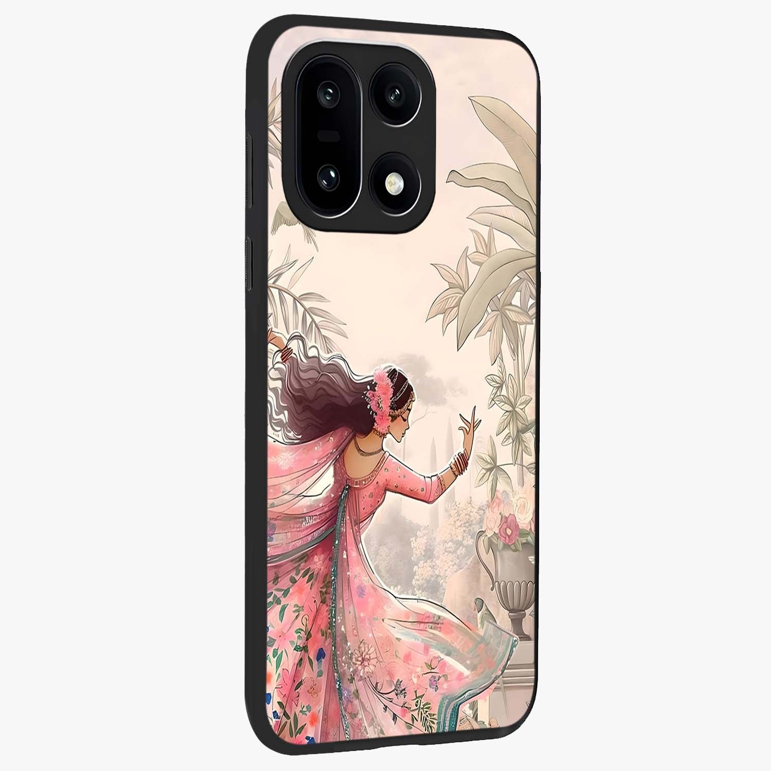 Graceful Garden Rhythm Glass Case for 1+15 side perspective highlighting refined floral textures and premium edges