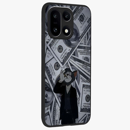 Greedy Fortune Cat Glass Case for 1+15 side perspective highlighting playful textures and smooth edges
