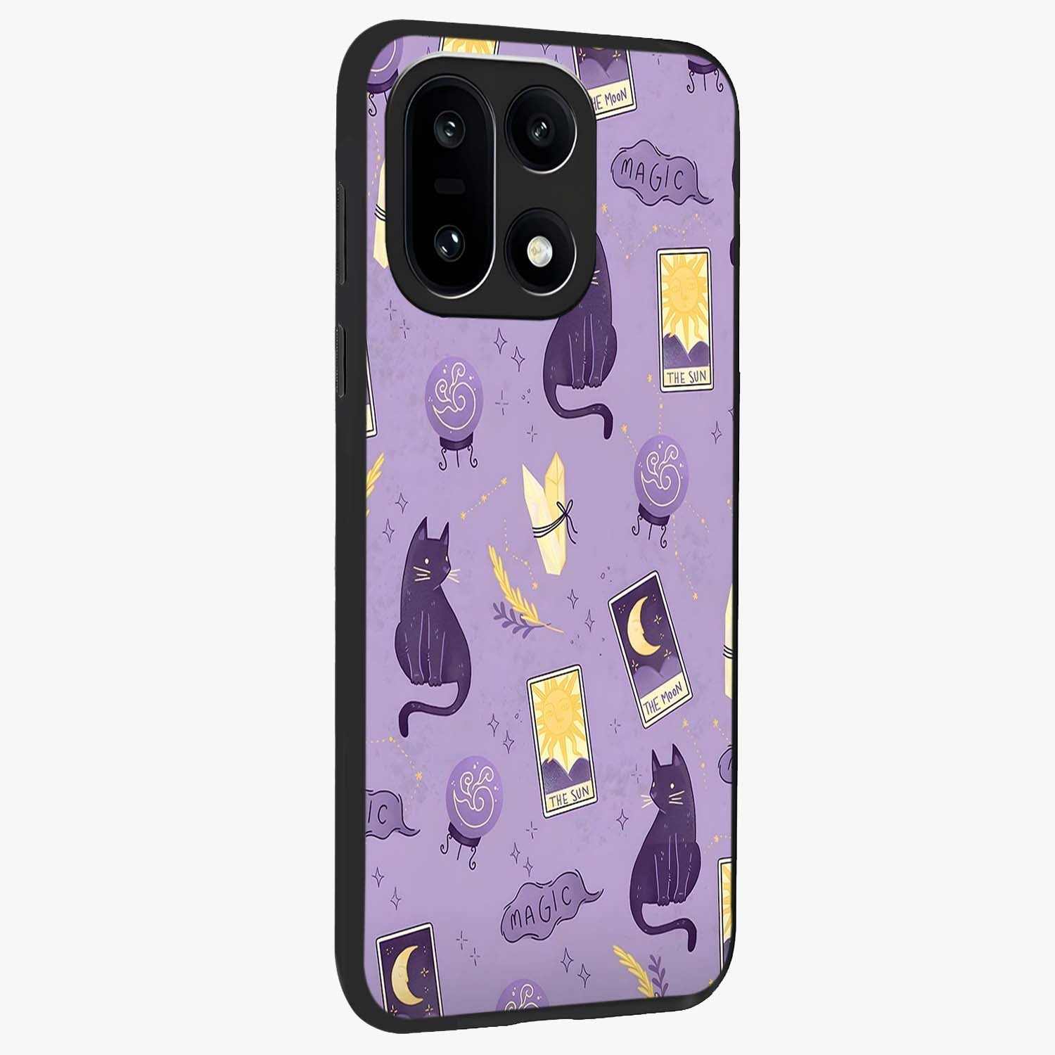 Humble Magic Cats Glass Case for 1+15 displayed upright for cute mystical visibility and premium finish.