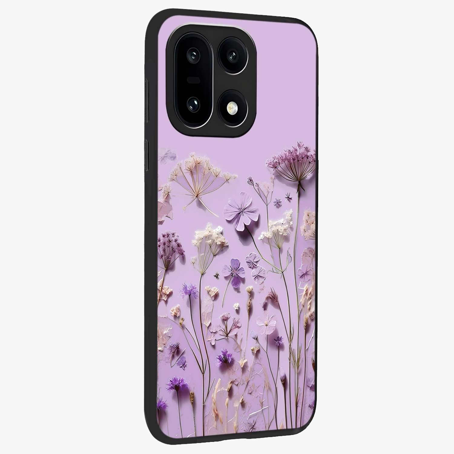 Lavender Blossom Dream Glass Case for 1+15 side perspective highlighting gentle bloom detailing and premium edges