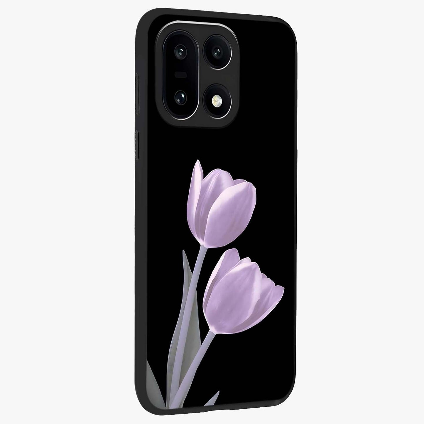 Lilac Tulip Flowers Glass Case for 1+15 side perspective highlighting refined floral textures and premium edges