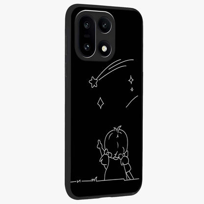 Line Art Girl With Shooting Stars Glass Case for 1+15 side perspective highlighting subtle star textures and premium build