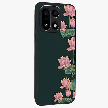 Lotus Bloom Serenity Glass Case for 1+15 side perspective highlighting delicate petal textures and premium edges