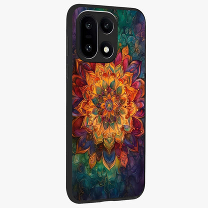 Mandala Vibrants Glass Case for 1+15 side perspective highlighting vibrant ornamental textures and premium edges