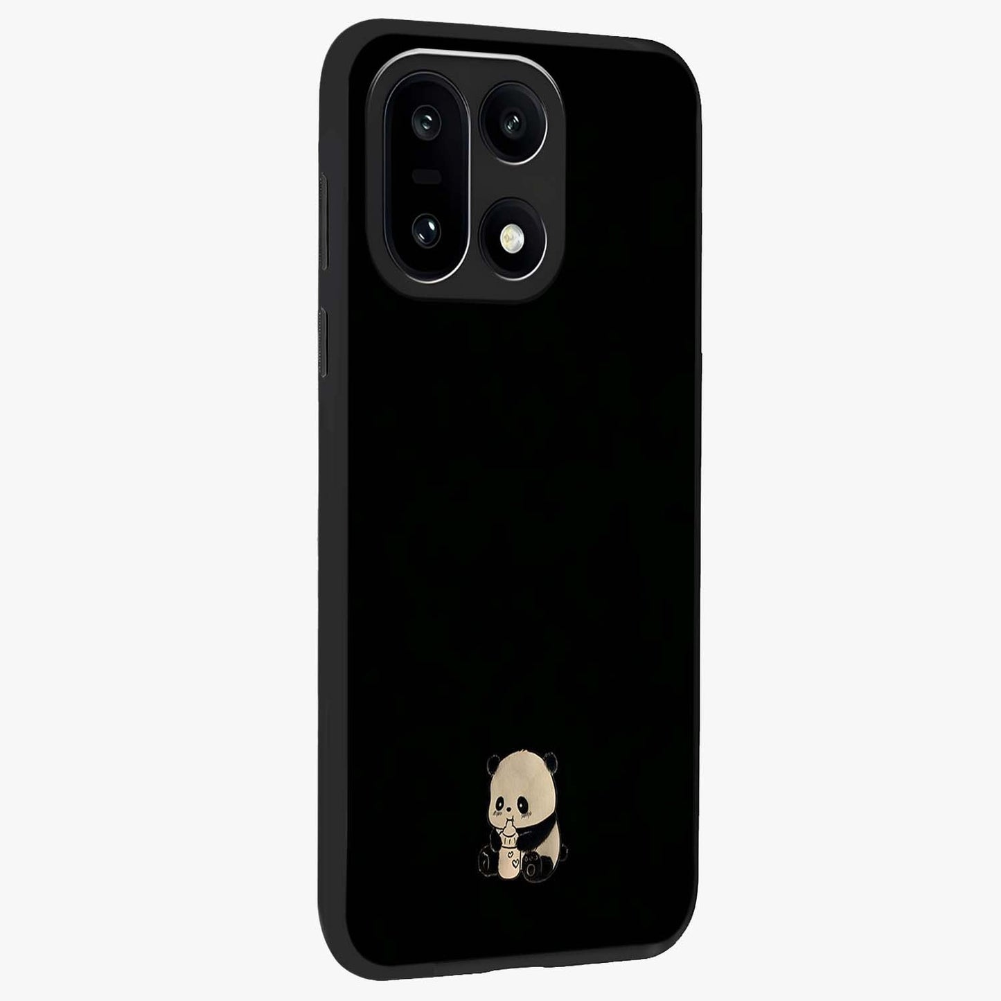 Midnight Panda Love Glass Case for 1+15 side perspective highlighting charming illustration details and premium build